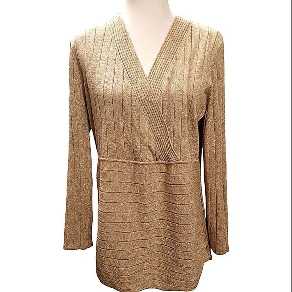 Style & Co Faux Wrap V-neck Gold Metallic Sweater Size 3X - Picture 1 of 7